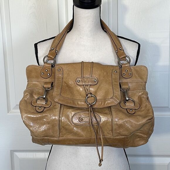 Hype Handbags - Hype Tan/Gold Leather Studded Shoulder Bag